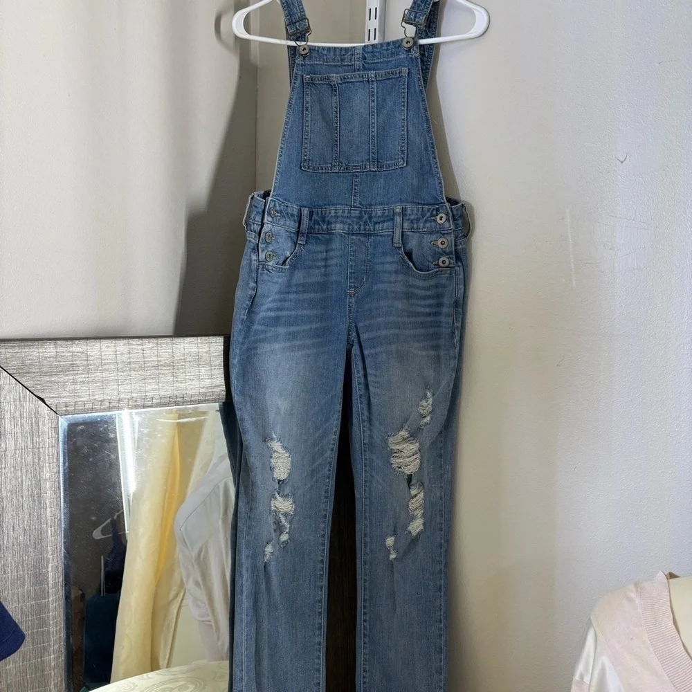 Arizona Jean Company Blue Distressed Denim Overalls